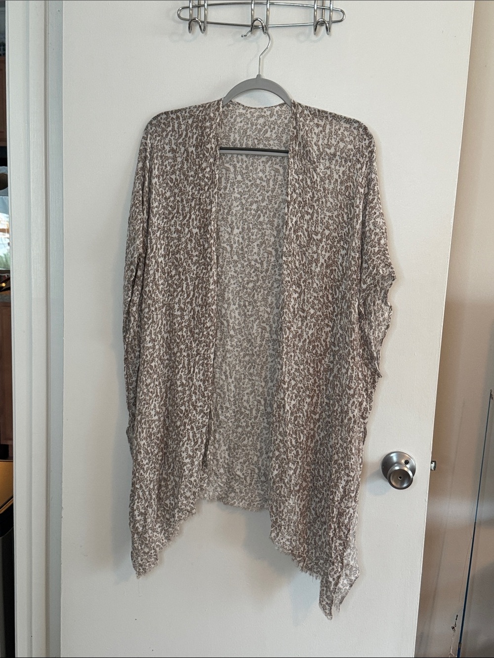 Lightweight Sky Blue Brown Floral on Cream Open-Front Wrap
